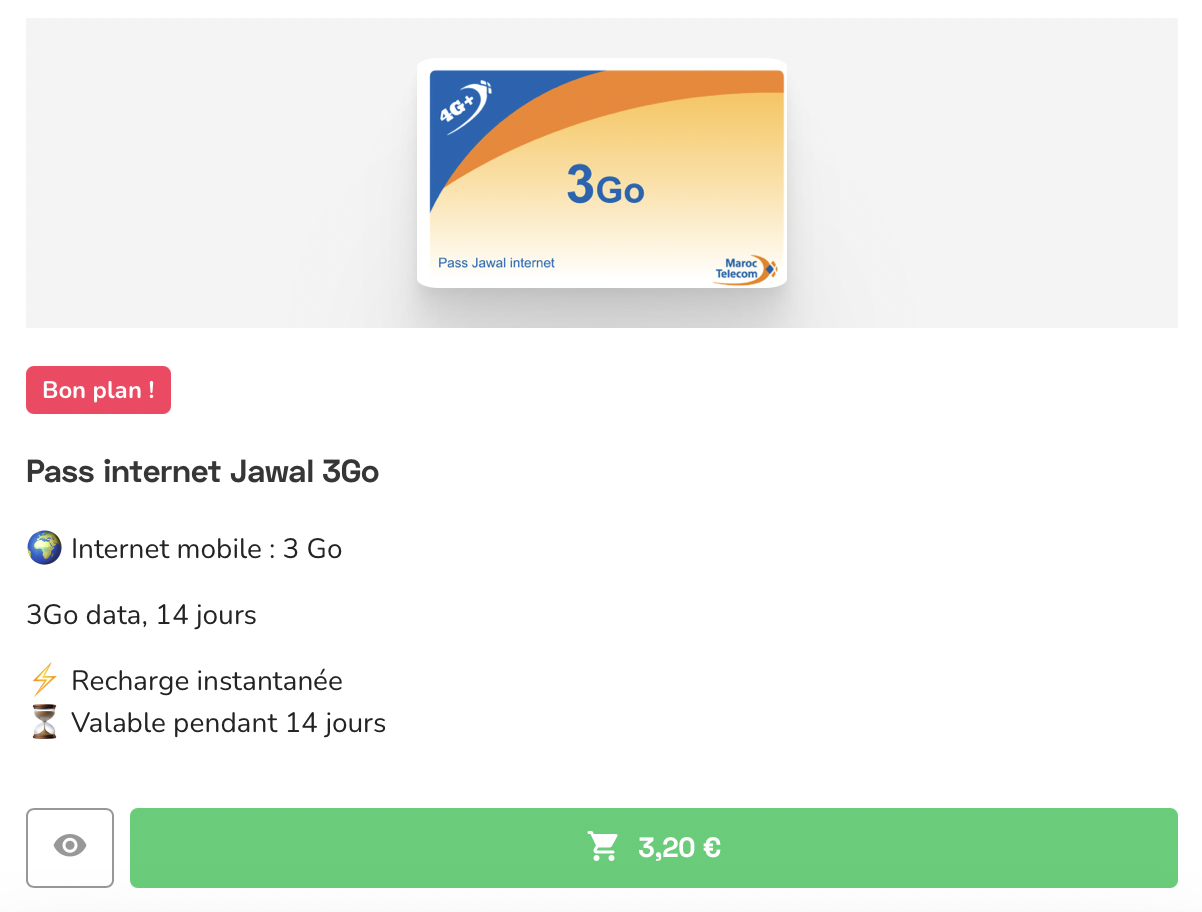 recharge Maroc Telecom : pass internet jawal
