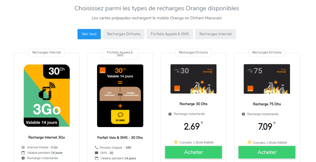 Les forfaits de recharge mobile d'Orange au Maroc