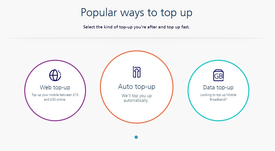 On O2's website, you can either make single top-ups, recurrent top-ups or data top-ups