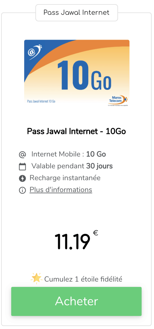 Pass Jawal recharge maroc telecom internet