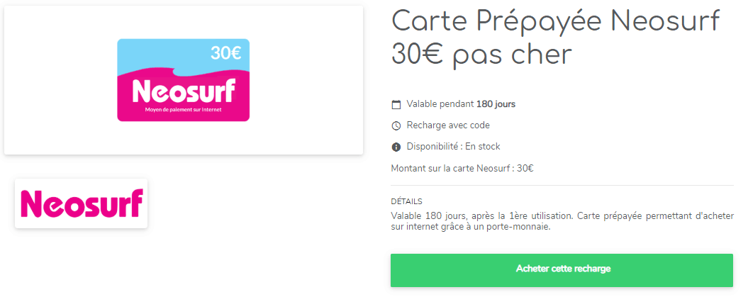 Recharge Neosurf 30€