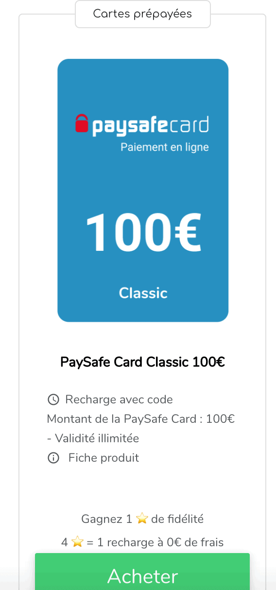 Carte prépayée Paysafecard 100€