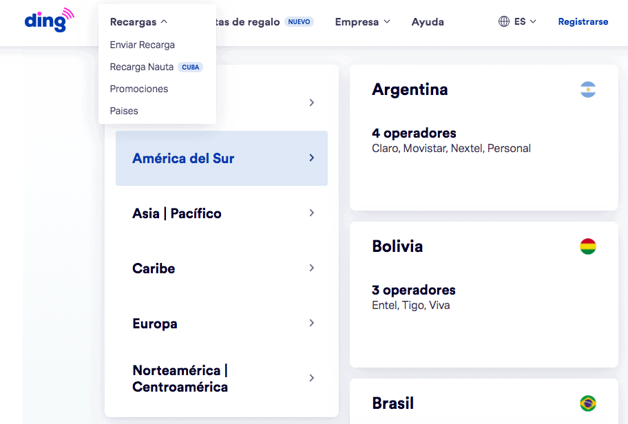 Recarga Ding online: movil prepago