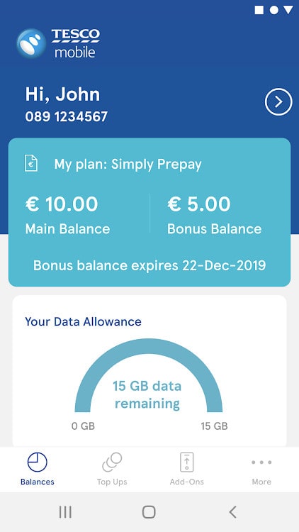 Tesco mobile data : top up phone