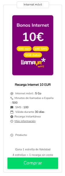 Recargar bono Llamaya : tarifas