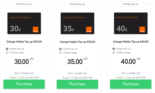 Orange sim: prices
