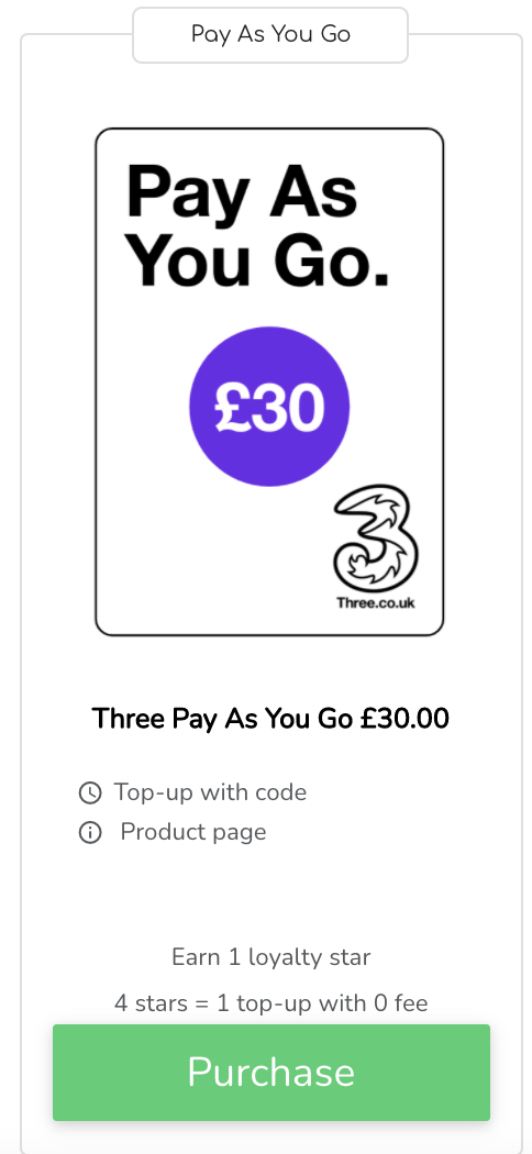 Three top up plans: rates
