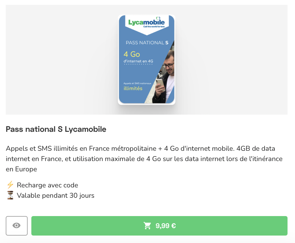 Acheter recharge Lycamobile : Pass national