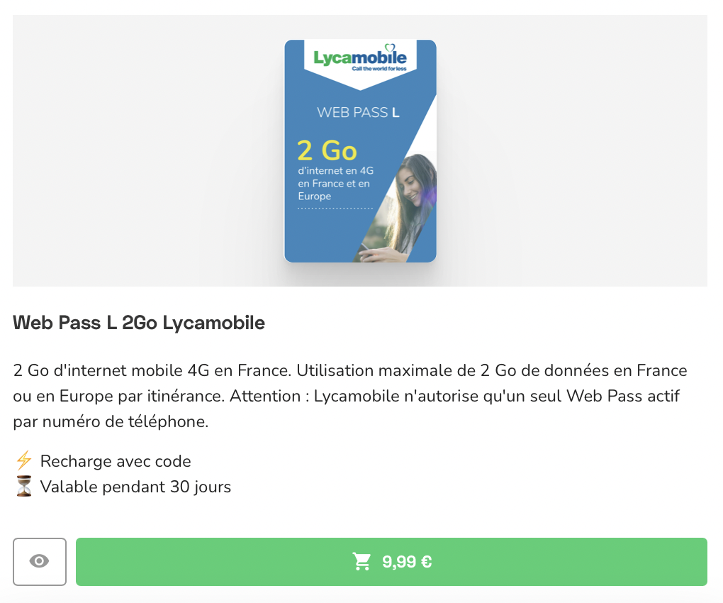 Acheter recharge Lycamobile : Pass web