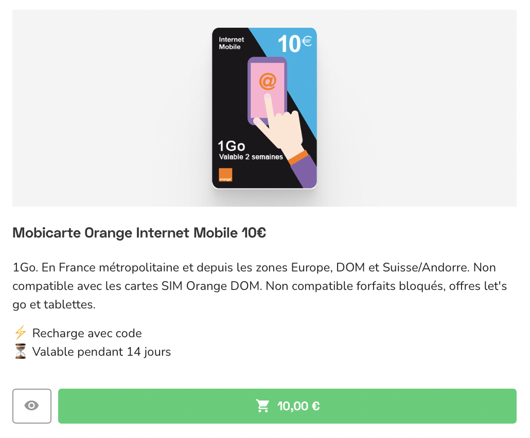 Recharge Orange en ligne : mobicarte Orange