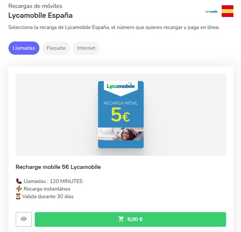 Saldo de datos Lycamobile : credito de internet
