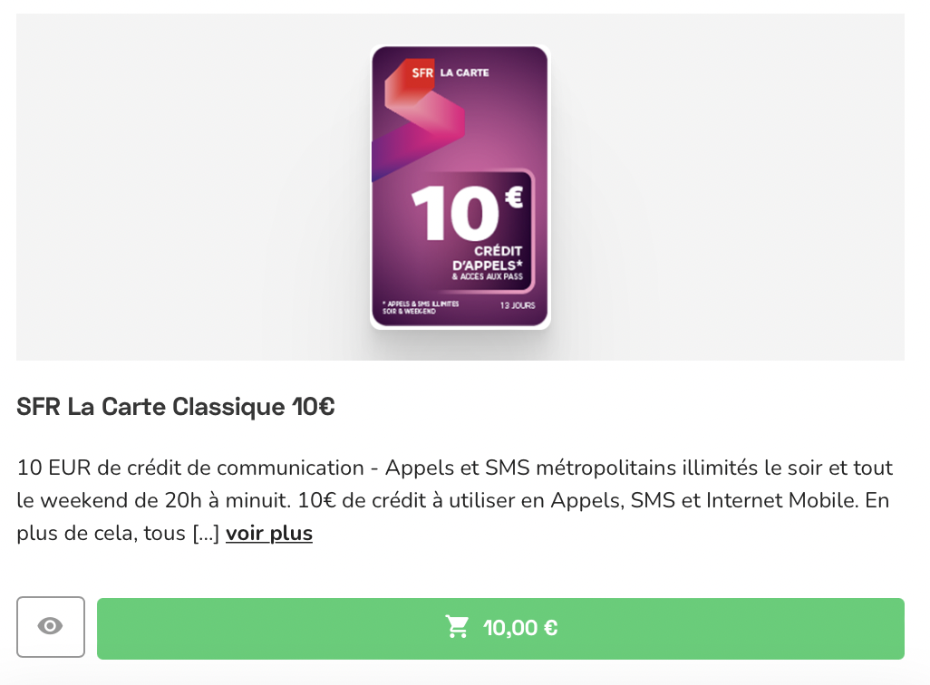 Recharge mobicarte SFR : achat