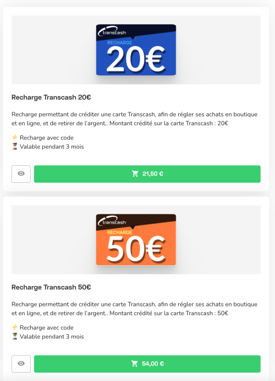 Ticket Transcash 50 €
