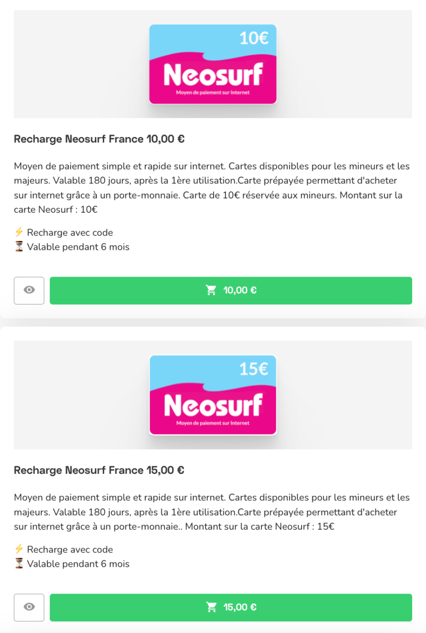 Ticket Neosurf : achat en ligne