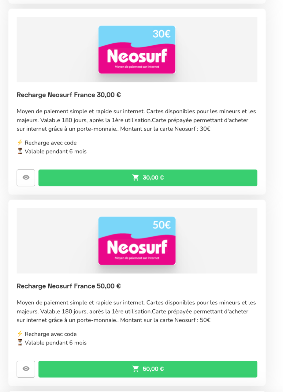 Ticket Neosurf : recharge en ligne