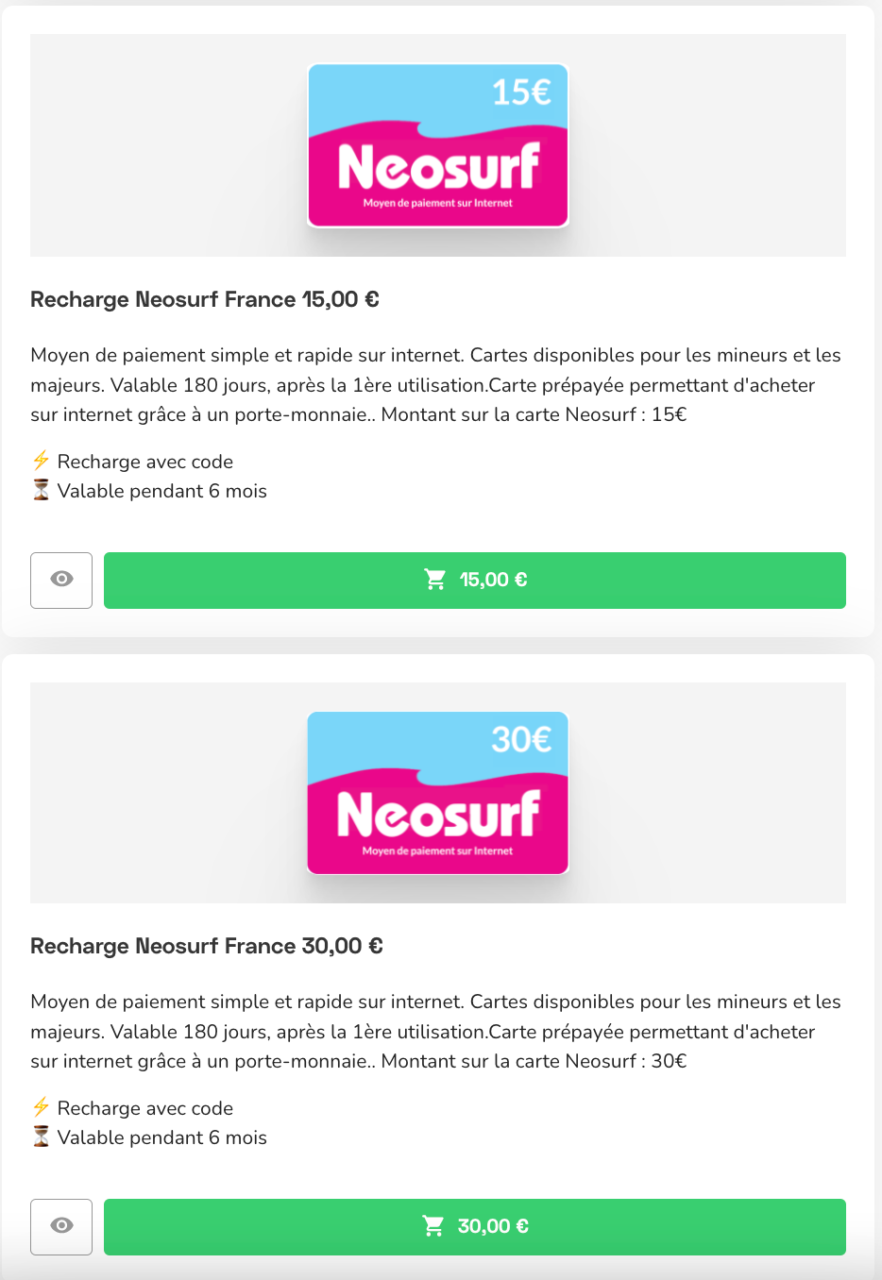 Coupon Neosurf : recharge en ligne