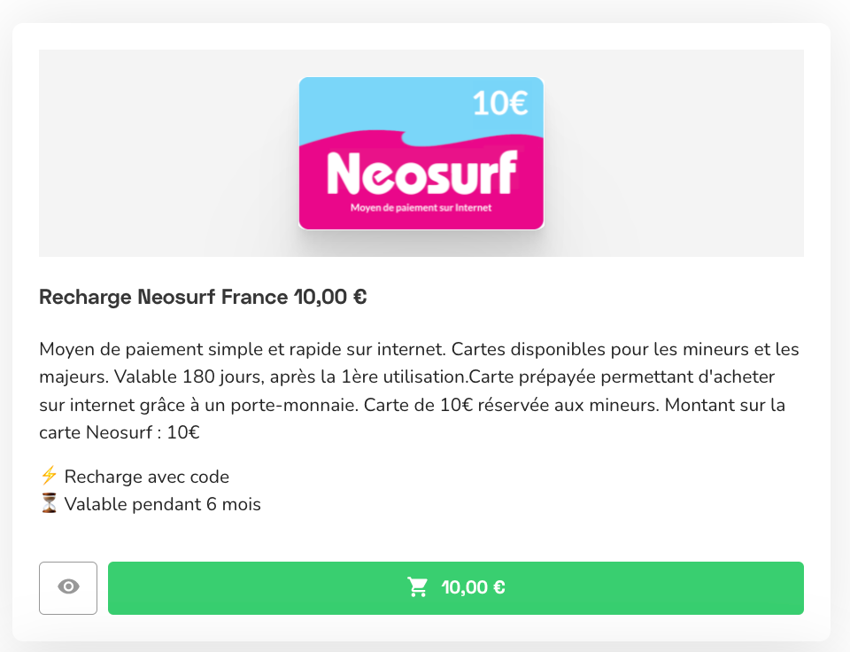 Coupon Neosurf : achat en ligne