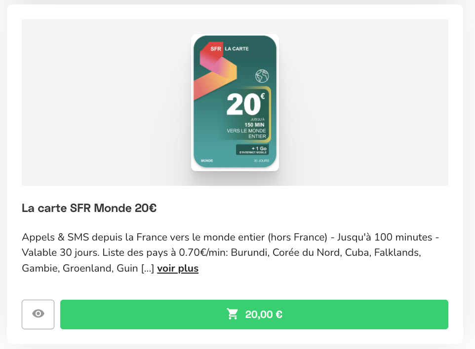 Recharge SFR la carte : international