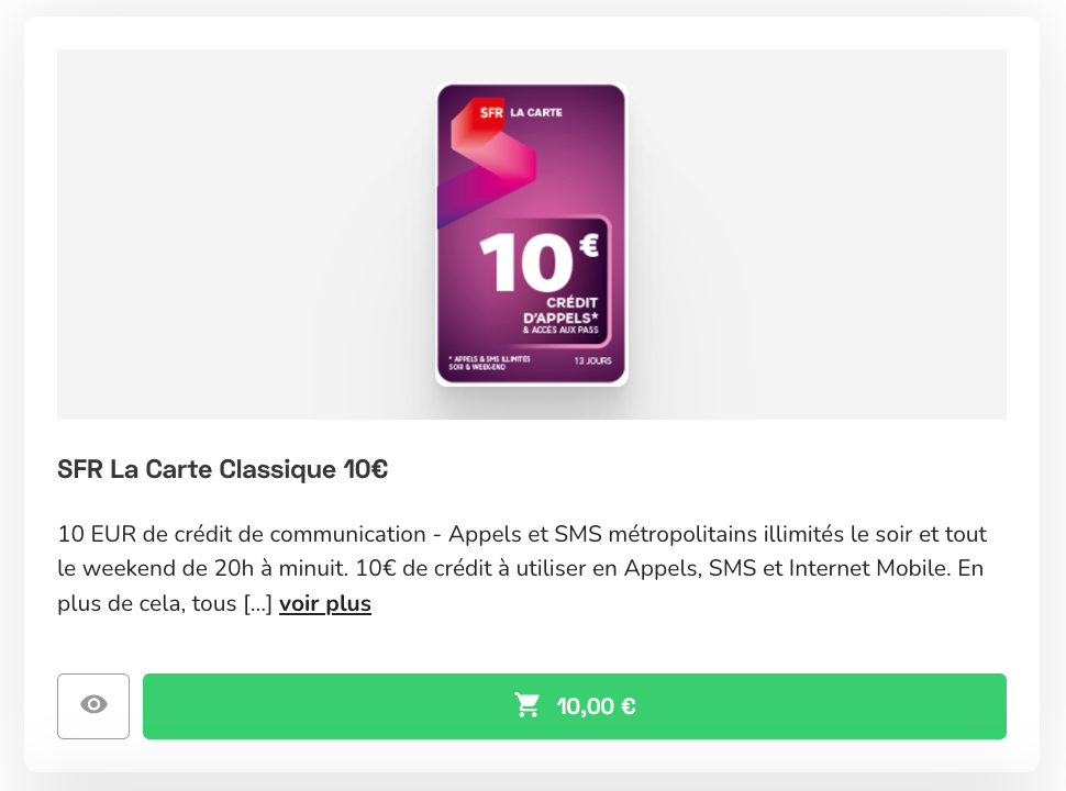 Recharge SFR la carte : prix