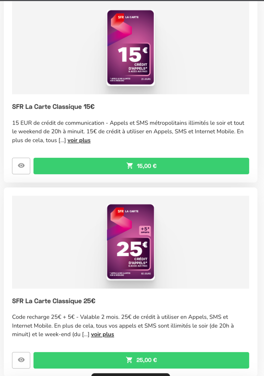 Recharge SFR la carte : tarifs