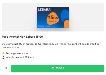 Recharger Lebara Mobile : pass internet