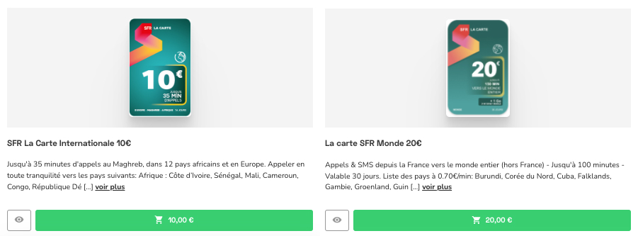 Recharge SFR international : carte de recharge