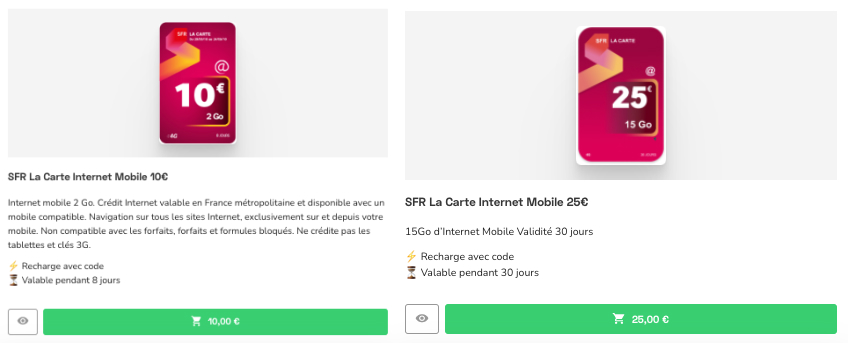 Code recharge SFR : carte internet mobile